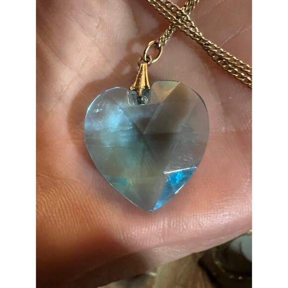 Vintage aqua blue glass parure jewelry set necklace earrings bracelet gold tone - Picture 5 of 10